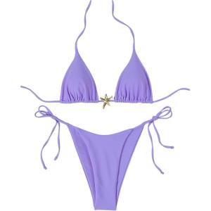 imageSHENHE Womens Triangle String Bikini Set 2 Piece Halter Swimsuits Starfish Metal Linked Swim SetPurple