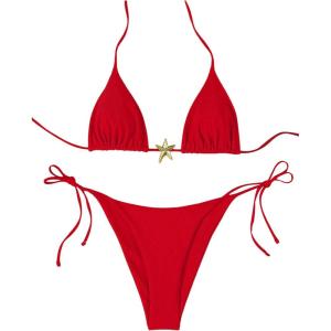 imageSHENHE Womens Triangle String Bikini Set 2 Piece Halter Swimsuits Starfish Metal Linked Swim SetRed