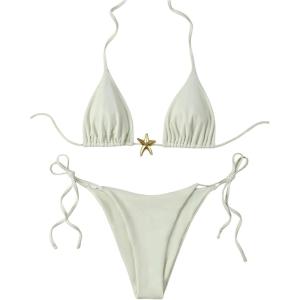 imageSHENHE Womens Triangle String Bikini Set 2 Piece Halter Swimsuits Starfish Metal Linked Swim SetWhite
