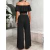 imageSHENHE Womens 2 Piece Outfits Ruffle Off Shoulder Crop Top and Wide Leg Flowy Pants SetBlack