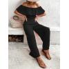 imageSHENHE Womens 2 Piece Outfits Ruffle Off Shoulder Crop Top and Wide Leg Flowy Pants SetBlack