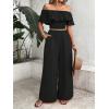imageSHENHE Womens 2 Piece Outfits Ruffle Off Shoulder Crop Top and Wide Leg Flowy Pants SetBlack