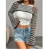 imageSHENHE Womens Crochet Hollow Out Rainbow Striped Color Block Sheer Super Cropped SweaterBlack and White
