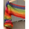 imageSHENHE Womens Crochet Hollow Out Rainbow Striped Color Block Sheer Super Cropped SweaterMulticolor