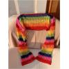 imageSHENHE Womens Crochet Hollow Out Rainbow Striped Color Block Sheer Super Cropped SweaterMulticolor