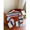 imageSHENHE Womens Crochet Hollow Out Rainbow Striped Color Block Sheer Super Cropped SweaterMulticolor Green Blue