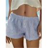imageSHENHE Womens Elastic Waist Button Up Low Rise Striped Shorts Y2k Boxer Shorts Beach ShortsBlue and White