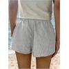 imageSHENHE Womens Elastic Waist Button Up Low Rise Striped Shorts Y2k Boxer Shorts Beach ShortsGrey