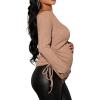 imageSHENHE Womens Maternity Off The Shoulder Tops Long Sleeve Knit Top Tie Side Ruched Fall Fashion Breastfeeding ClothesApricot