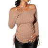 imageSHENHE Womens Maternity Off The Shoulder Tops Long Sleeve Knit Top Tie Side Ruched Fall Fashion Breastfeeding ClothesApricot