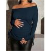 imageSHENHE Womens Maternity Off The Shoulder Tops Long Sleeve Knit Top Tie Side Ruched Fall Fashion Breastfeeding ClothesDeep Blue