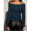 imageSHENHE Womens Maternity Off The Shoulder Tops Long Sleeve Knit Top Tie Side Ruched Fall Fashion Breastfeeding ClothesDeep Blue