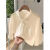 imageSHENHE Womens Oversized Button Down Short Sleeve Shirt Textured Collared Crop Top BlouseApricot
