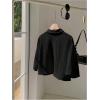 imageSHENHE Womens Oversized Button Down Short Sleeve Shirt Textured Collared Crop Top BlouseBlack