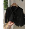imageSHENHE Womens Oversized Button Down Short Sleeve Shirt Textured Collared Crop Top BlouseBlack