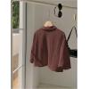 imageSHENHE Womens Oversized Button Down Short Sleeve Shirt Textured Collared Crop Top BlouseBrown