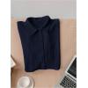 imageSHENHE Womens Oversized Button Down Short Sleeve Shirt Textured Collared Crop Top BlouseDark Blue
