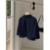 imageSHENHE Womens Oversized Button Down Short Sleeve Shirt Textured Collared Crop Top BlouseDark Blue