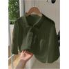 imageSHENHE Womens Oversized Button Down Short Sleeve Shirt Textured Collared Crop Top BlouseDark Green