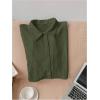 imageSHENHE Womens Oversized Button Down Short Sleeve Shirt Textured Collared Crop Top BlouseDark Green
