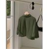 imageSHENHE Womens Oversized Button Down Short Sleeve Shirt Textured Collared Crop Top BlouseDark Green