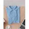 imageSHENHE Womens Oversized Button Down Short Sleeve Shirt Textured Collared Crop Top BlouseLight Blue