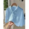 imageSHENHE Womens Oversized Button Down Short Sleeve Shirt Textured Collared Crop Top BlouseLight Blue