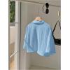 imageSHENHE Womens Oversized Button Down Short Sleeve Shirt Textured Collared Crop Top BlouseLight Blue