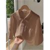 imageSHENHE Womens Oversized Button Down Short Sleeve Shirt Textured Collared Crop Top BlouseLigth Brown