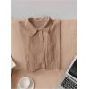 imageSHENHE Womens Oversized Button Down Short Sleeve Shirt Textured Collared Crop Top BlouseLigth Brown