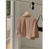 imageSHENHE Womens Oversized Button Down Short Sleeve Shirt Textured Collared Crop Top BlouseLigth Brown