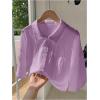 imageSHENHE Womens Oversized Button Down Short Sleeve Shirt Textured Collared Crop Top BlouseLilac Purple
