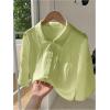 imageSHENHE Womens Oversized Button Down Short Sleeve Shirt Textured Collared Crop Top BlouseLime Green