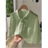 imageSHENHE Womens Oversized Button Down Short Sleeve Shirt Textured Collared Crop Top BlouseOlive Green