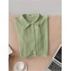 imageSHENHE Womens Oversized Button Down Short Sleeve Shirt Textured Collared Crop Top BlouseOlive Green