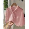 imageSHENHE Womens Oversized Button Down Short Sleeve Shirt Textured Collared Crop Top BlousePink