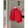 imageSHENHE Womens Oversized Button Down Short Sleeve Shirt Textured Collared Crop Top BlouseRed
