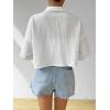 imageSHENHE Womens Oversized Button Down Short Sleeve Shirt Textured Collared Crop Top BlouseWhite