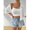 imageSHENHE Womens Oversized Button Down Short Sleeve Shirt Textured Collared Crop Top BlouseWhite