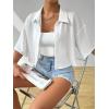 imageSHENHE Womens Oversized Button Down Short Sleeve Shirt Textured Collared Crop Top BlouseWhite