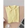 imageSHENHE Womens Oversized Button Down Short Sleeve Shirt Textured Collared Crop Top BlouseYellow