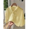 imageSHENHE Womens Oversized Button Down Short Sleeve Shirt Textured Collared Crop Top BlouseYellow