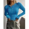 imageSHENHE Womens Ribbed Long Sleeve Henley T Shirts Button Down Slim Fit Basic Tee TopAzure Blue
