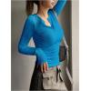 imageSHENHE Womens Ribbed Long Sleeve Henley T Shirts Button Down Slim Fit Basic Tee TopAzure Blue