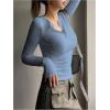 imageSHENHE Womens Ribbed Long Sleeve Henley T Shirts Button Down Slim Fit Basic Tee TopBaby Blue Light Blue