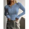 imageSHENHE Womens Ribbed Long Sleeve Henley T Shirts Button Down Slim Fit Basic Tee TopBaby Blue Light Blue
