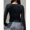 imageSHENHE Womens Ribbed Long Sleeve Henley T Shirts Button Down Slim Fit Basic Tee TopBlack