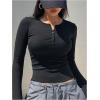 imageSHENHE Womens Ribbed Long Sleeve Henley T Shirts Button Down Slim Fit Basic Tee TopBlack