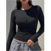 imageSHENHE Womens Ribbed Long Sleeve Henley T Shirts Button Down Slim Fit Basic Tee TopBlack