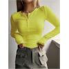 imageSHENHE Womens Ribbed Long Sleeve Henley T Shirts Button Down Slim Fit Basic Tee TopBright Yellow
